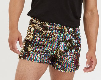 Mens Shorts Hot Pants Shiny Sparkling GOLD SILVER Mermaid Scales Festival Party