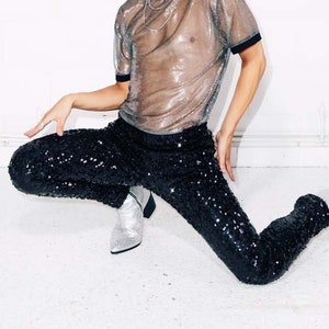 Mens Rave pants, Burning Man Leggings, Black Sequin Pants, festival clothing men, Meggings, Mens Halloween Costume, pride / Sparklebutt