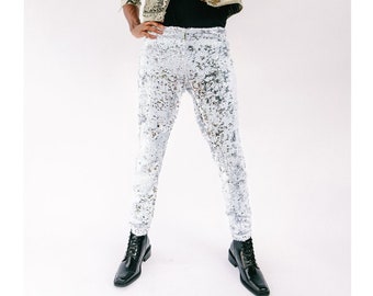 Burning Man Leggings White Sequin 