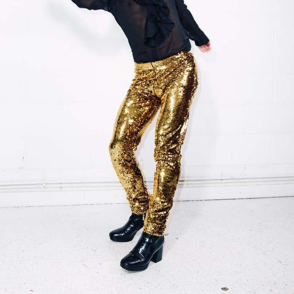 Mens Rave Clothing, Burning Man Leggings, Gold Sequin Pants, festival clothing men, Meggings, Elton John Costume / Sparklebutt