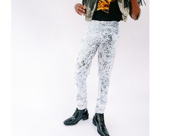 Mens Rave Clothing, Burning Man Leggings, Silver Sequin Pants, festival clothing men, Meggings, Elton John Costume / Sparklebutt