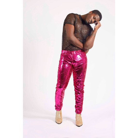 Mens Rave Pants Pink Sequin Trousers 