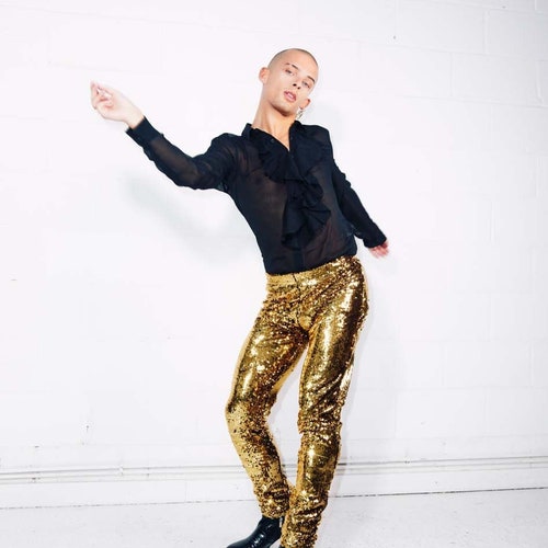 Mens Rave Clothing Burning Man Leggings Gold Sequin Pants - Etsy