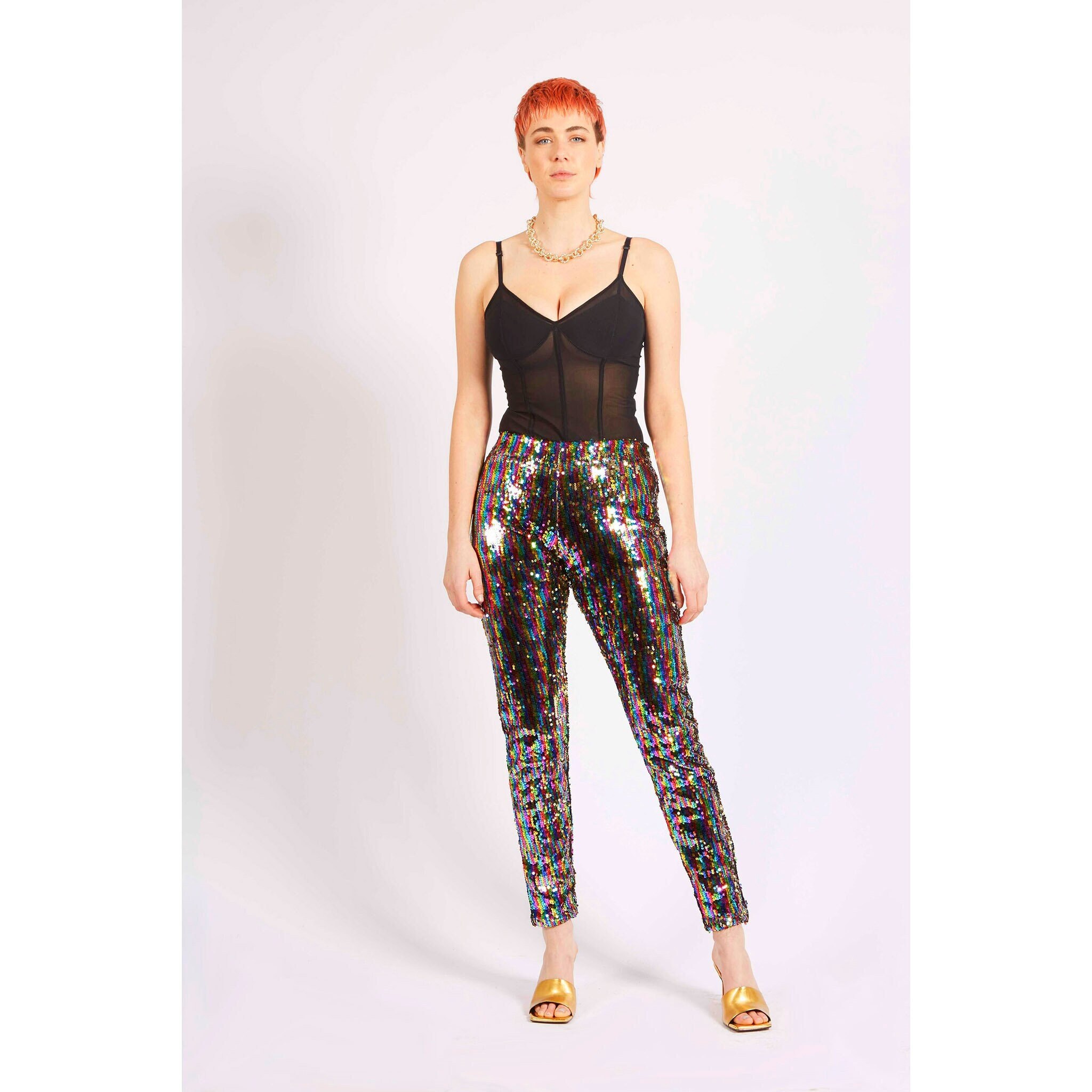 Burning Man Pants Rainbow Sequin 