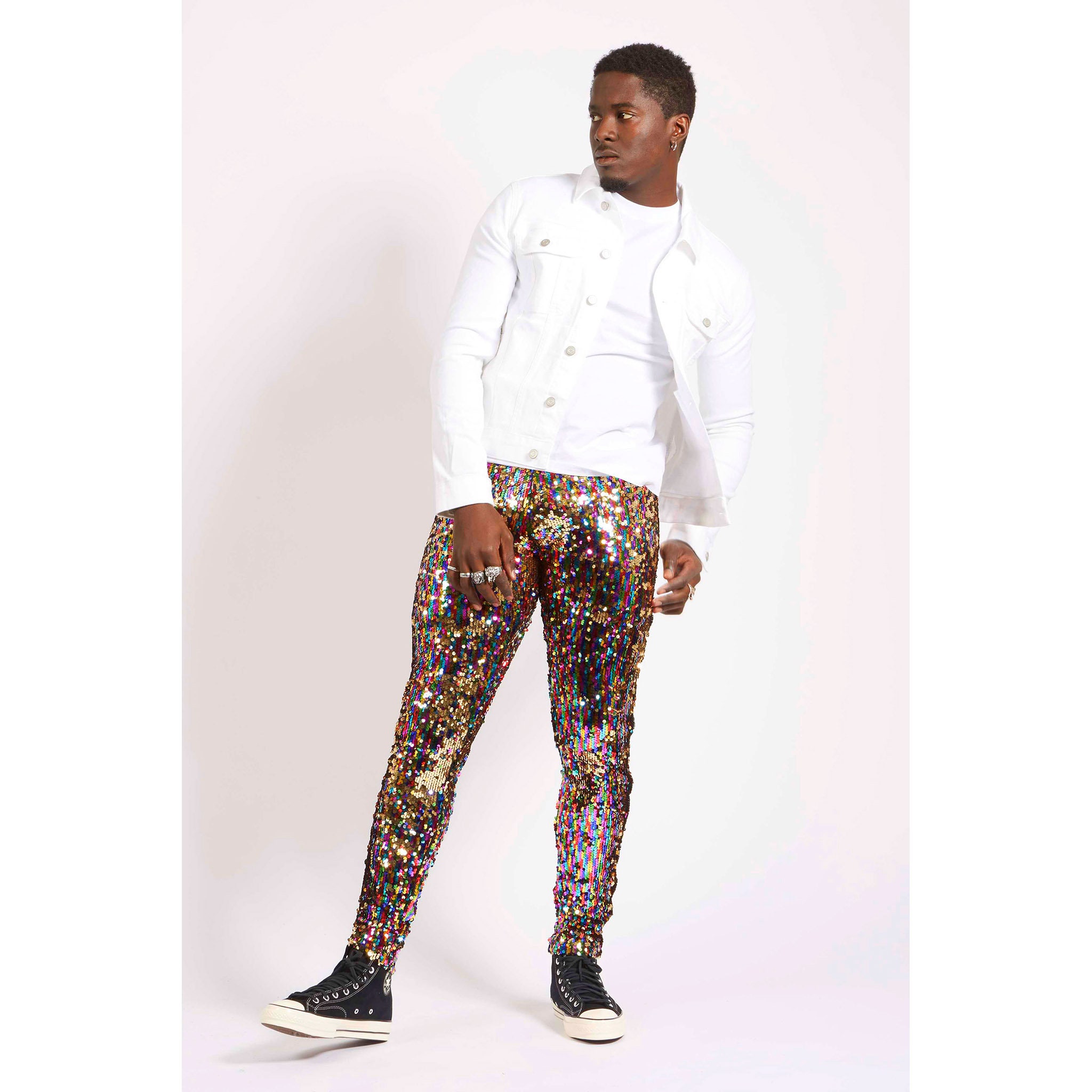 Image of Burning Man Leggings, Rainbow Sequin Meggings, Mens Festival Outfit, Suit, Trousers, Elton John Costume /Sparklebutt