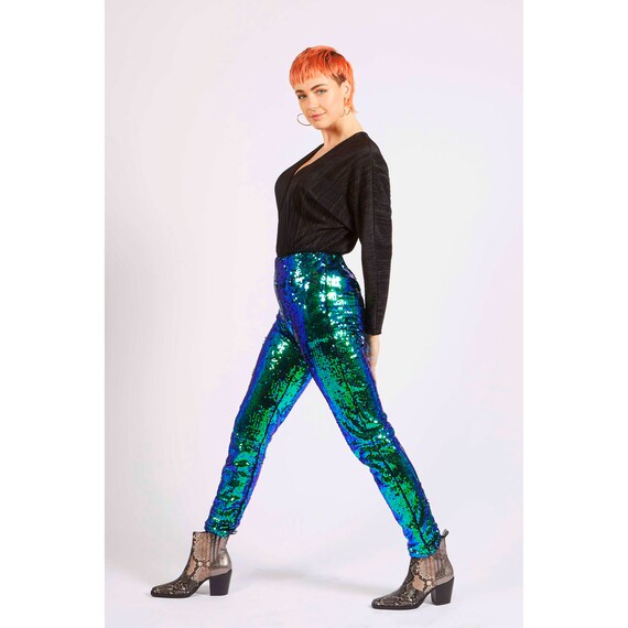green sequin leggings
