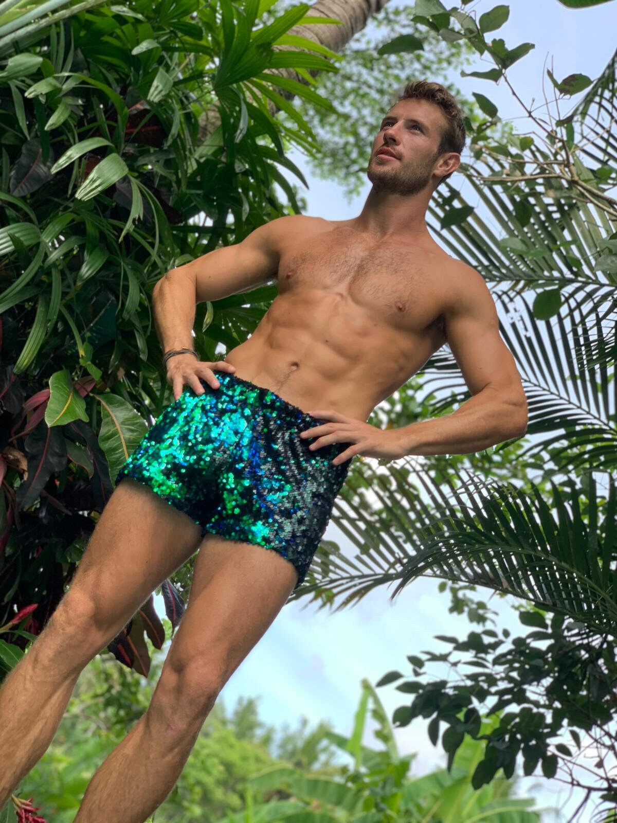 Image of Burning Man Shorts, Green Sequin Sparkly Festival Mardi Gras Hot Pants, Merman Costume /Sparklebutt