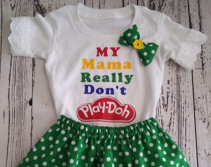 2pc Christmas Skirt and TShirt set.  My Mama Really Don't Playdoh