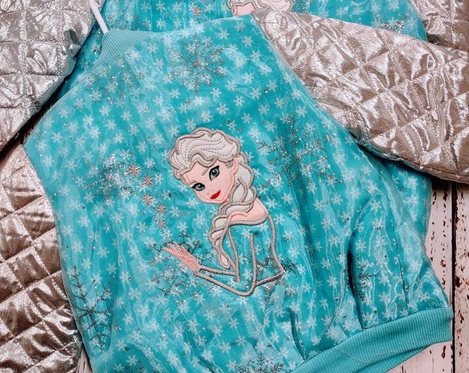 Girls' Bomber Jacket Snowflake/Silver Quilted, Christmas Gift