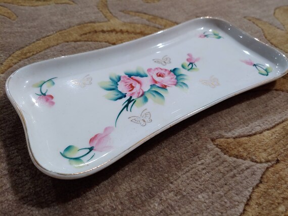 Antique Hand Painted Porcelain Coin Tray, Ring Dis