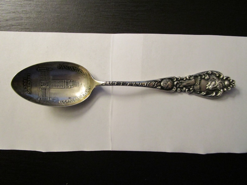 Antique Sterling Silver Collectible Spoon Pan-America Exposition 1901 Electric Tower by F.S Gilbert