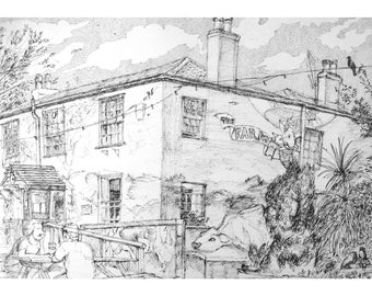 A4 pub drawing The Farm Pub St Werburghs Bristol