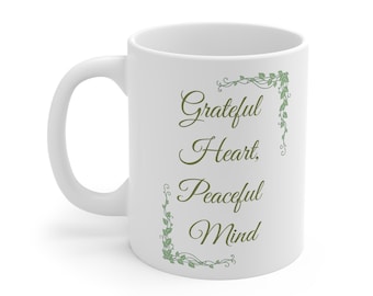 Mok met dankbare hart vreedzame geest | Dankbaarheid koffiemok | Mindfulness-citaatmok | Meditatiecadeau | Zelfzorgmok | Inspirerende koffiekop