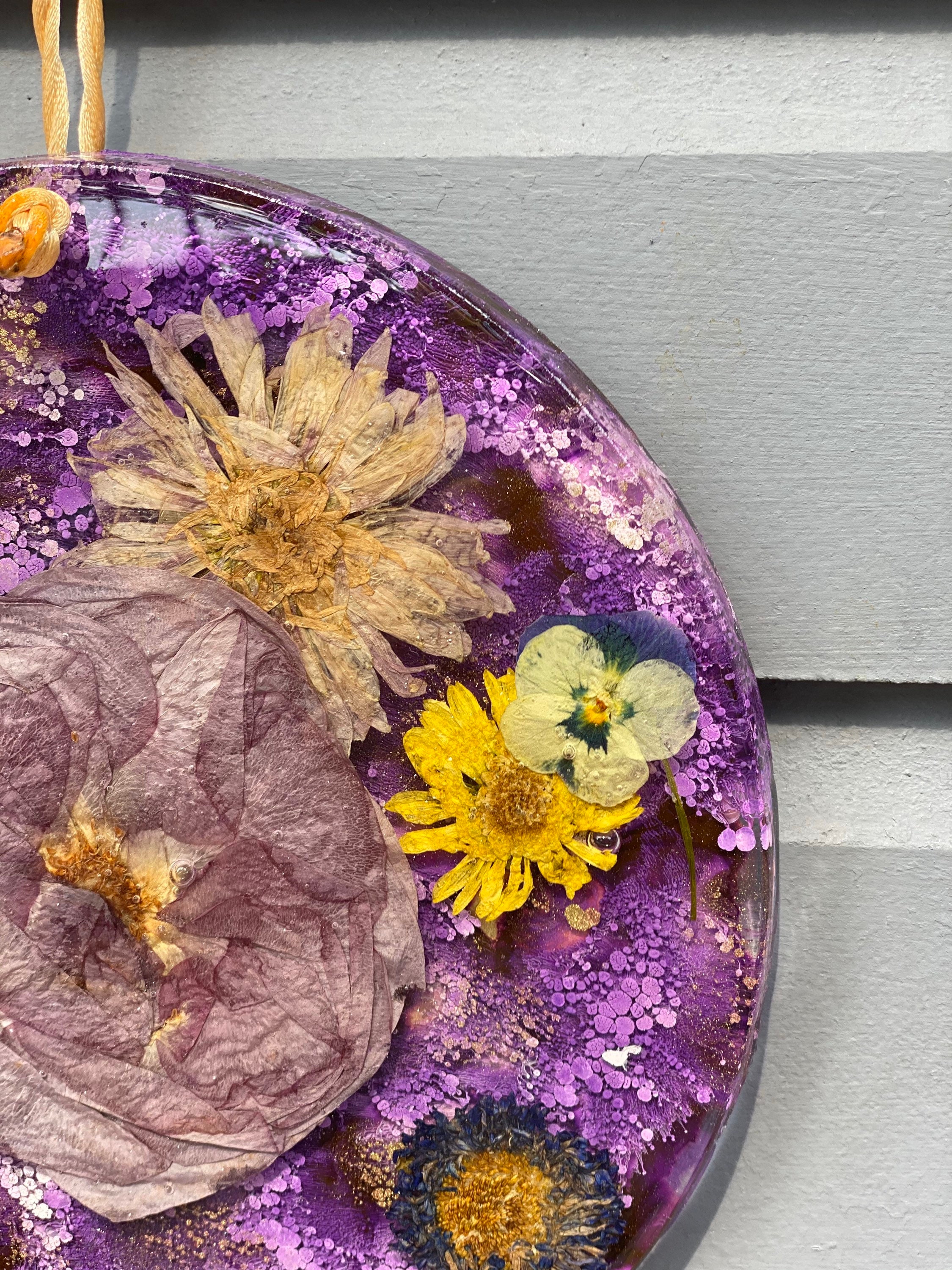 Resin Dried Flower Pressed Flower Alcohol Ink Wall Decor Etsy