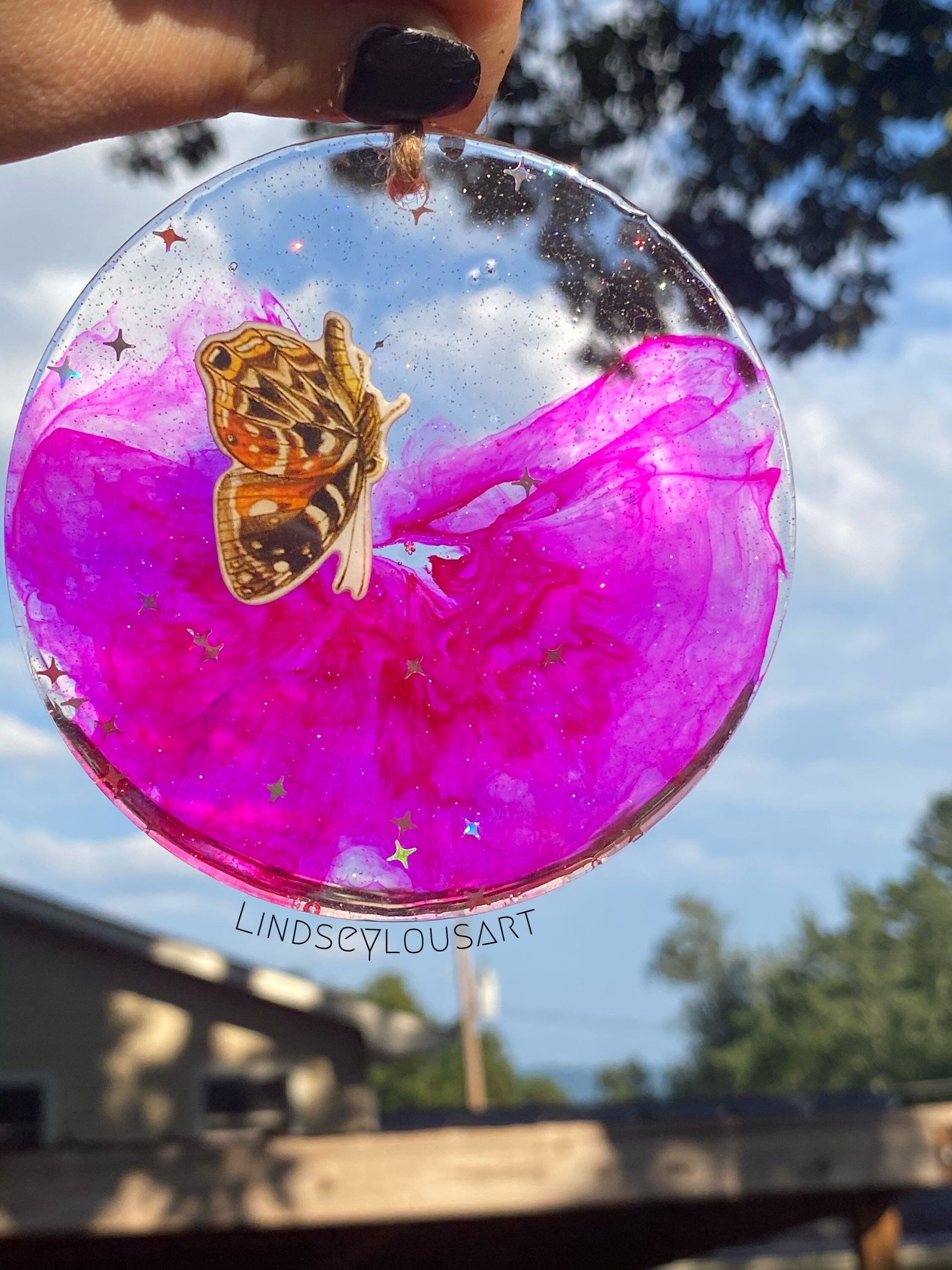 Butterfly and alcohol ink epoxy resin wall hanging suncatcher Etsy
