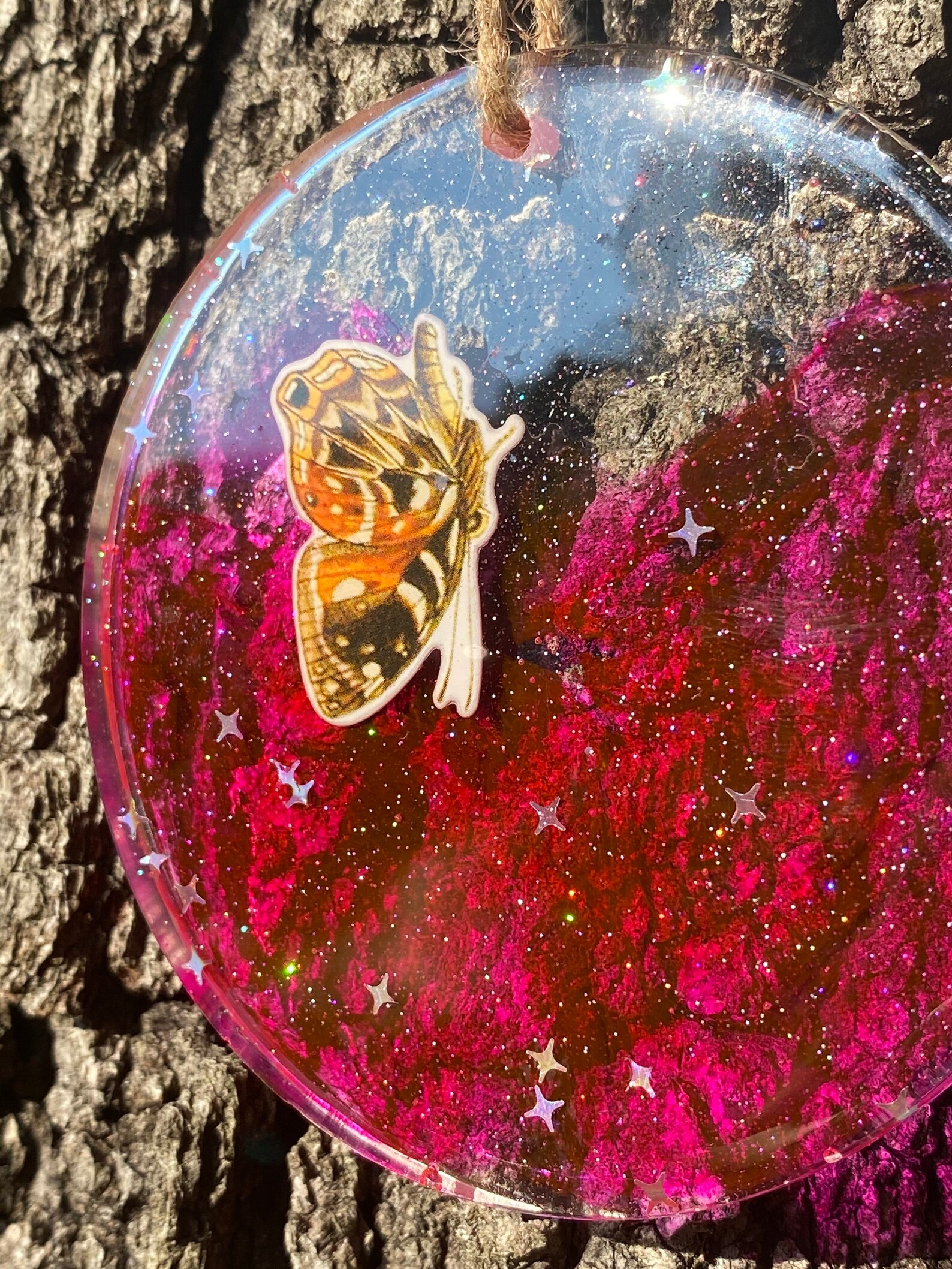 Butterfly and alcohol ink epoxy resin wall hanging suncatcher Etsy