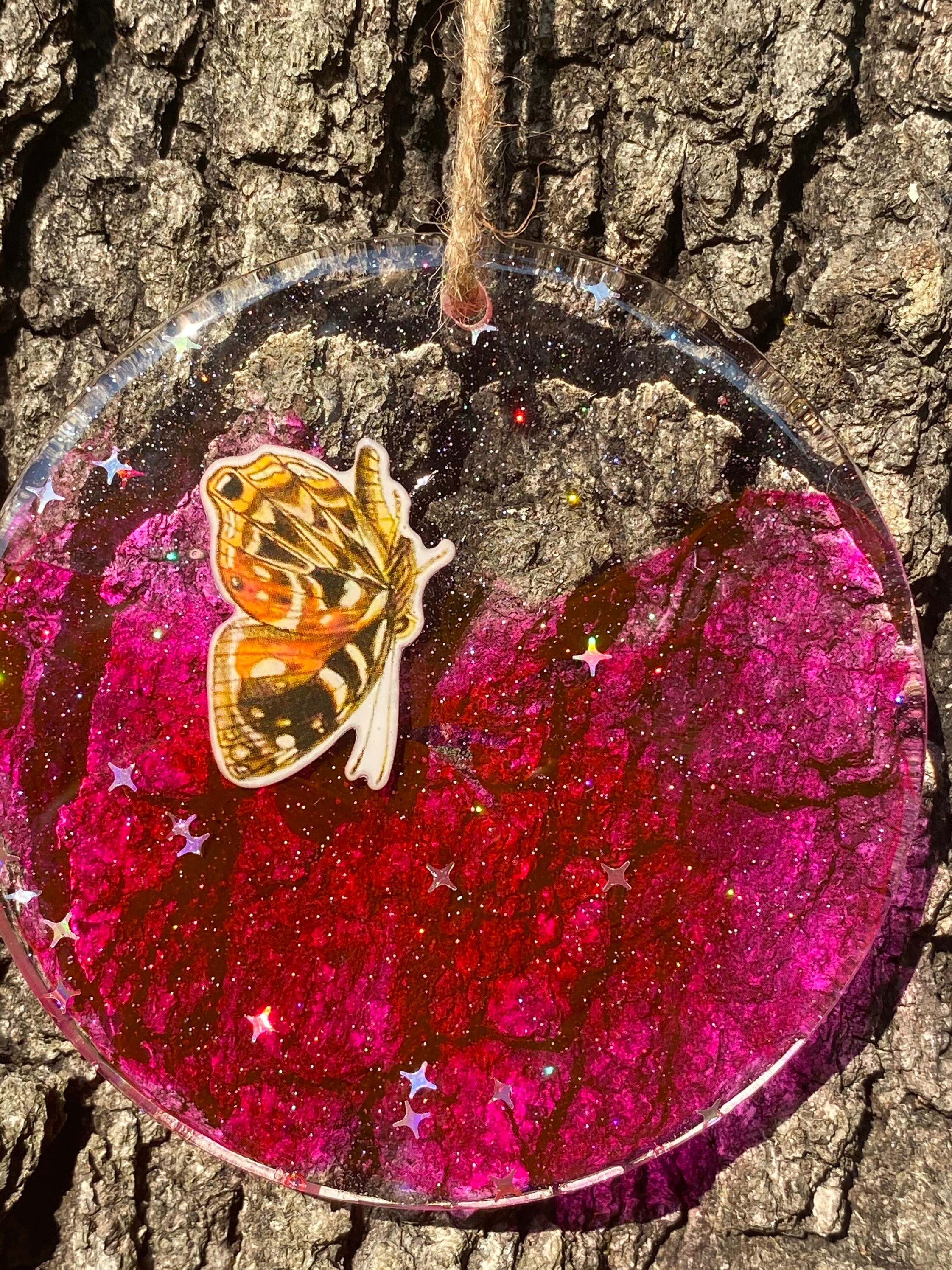 Butterfly and alcohol ink epoxy resin wall hanging suncatcher Etsy