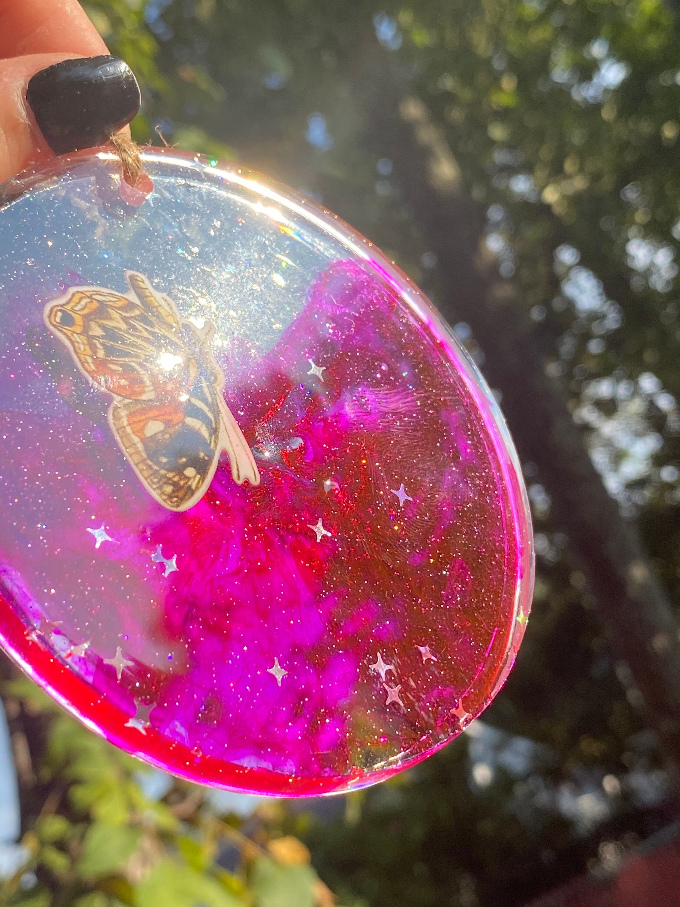 Butterfly and alcohol ink epoxy resin wall hanging suncatcher Etsy