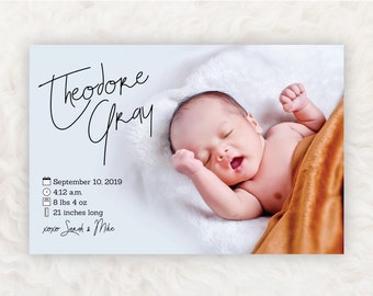 Baby Birth Announcement | Baby Boy | Baby Girl | Baby Photo Card | Unisex | Birth Card