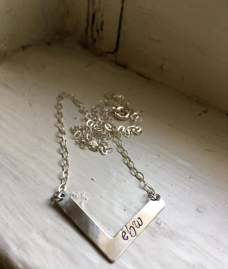 Initial hand stamped chevron necklace. Monogram necklace. Bridesmaid gift. Birthday gift. image 2