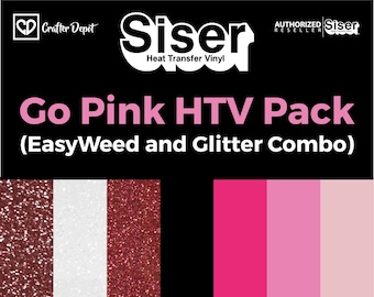 Siser HTV Go Pink Pack - Go Pink, Pink HTV, Glitter Vinyl Sheets, HTV Vinyl Bundle, Cancer Survivor, Cancer Shirt, Pink Heat Transfer Vinyl