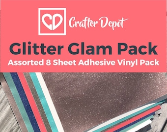 Crafter Depot Assorted Glitter Glam Pack - 12"x12", Vinyl Glitter 651, Glitter Vinyl for Cricut, Glitter Adhesive Vinyl, Permanent, 8 Sheets
