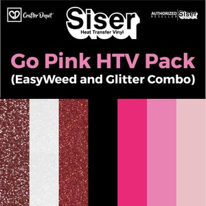Siser HTV Go Pink Pack - Go Pink, Pink HTV, Glitter Vinyl Sheets, HTV Vinyl Bundle, Cancer Survivor, Cancer Shirt, Pink Heat Transfer Vinyl zdjęcie 1