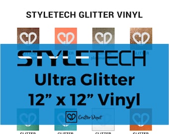 StyleTech Ultra Glitter Vinyl Sheets - 12"x12", Glitter Vinyl Sheets, Sparkly Vinyl, Shimmering Vinyl, Permanent Adhesive, Permanent Vinyl