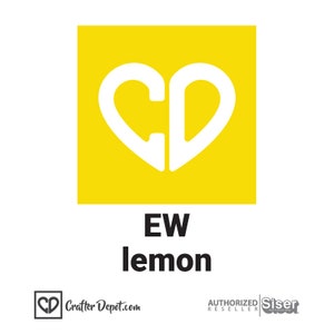 K&ouml;nnte beinhalten: Gelbes Quadrat mit einem wei&szlig;en Herz, das die Buchstaben "CD" enth&auml;lt. Der Text "EW lemon" befindet sich unter dem Quadrat.