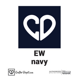 May include: A white heart with the letters "CD" inside, on a navy blue square background. The text "EW navy" is below the square.