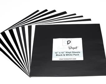 Crafter Depot Black and White Vinyl Pack - 12"x12", Matte Vinyl, Gloss Vinyl, Adhesive Vinyl Sheets, Outdoor Vinyl Sheets, Cricut Vinyl