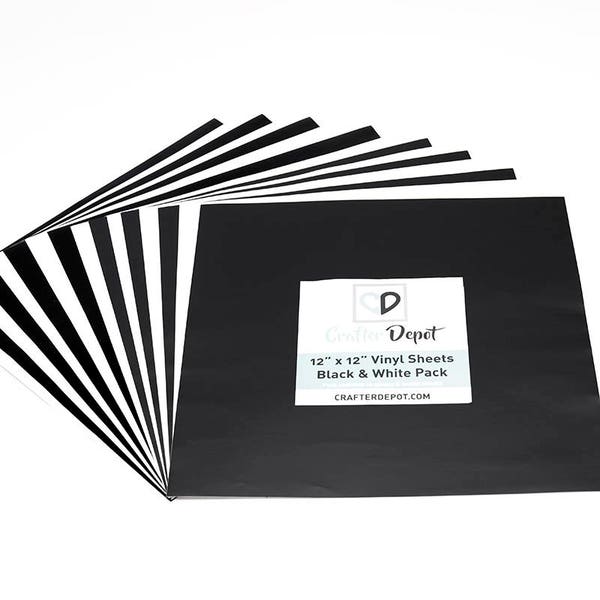 Crafter Depot Black and White Vinyl Pack - 12"x12", Matte Vinyl, Gloss Vinyl, Adhesive Vinyl Sheets, Outdoor Vinyl Sheets, Cricut Vinyl