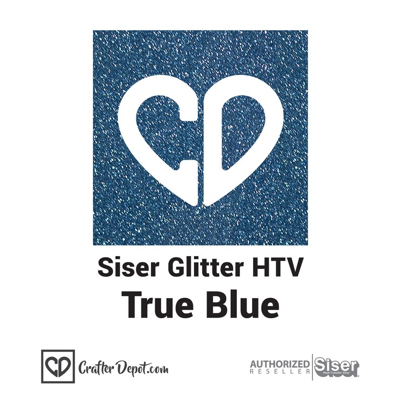 K&ouml;nnte beinhalten: Siser Glitter HTV in True Blue, eine leuchtend blaue Farbe mit glitzerndem Finish. Das Siser-Logo ist unten rechts sichtbar.