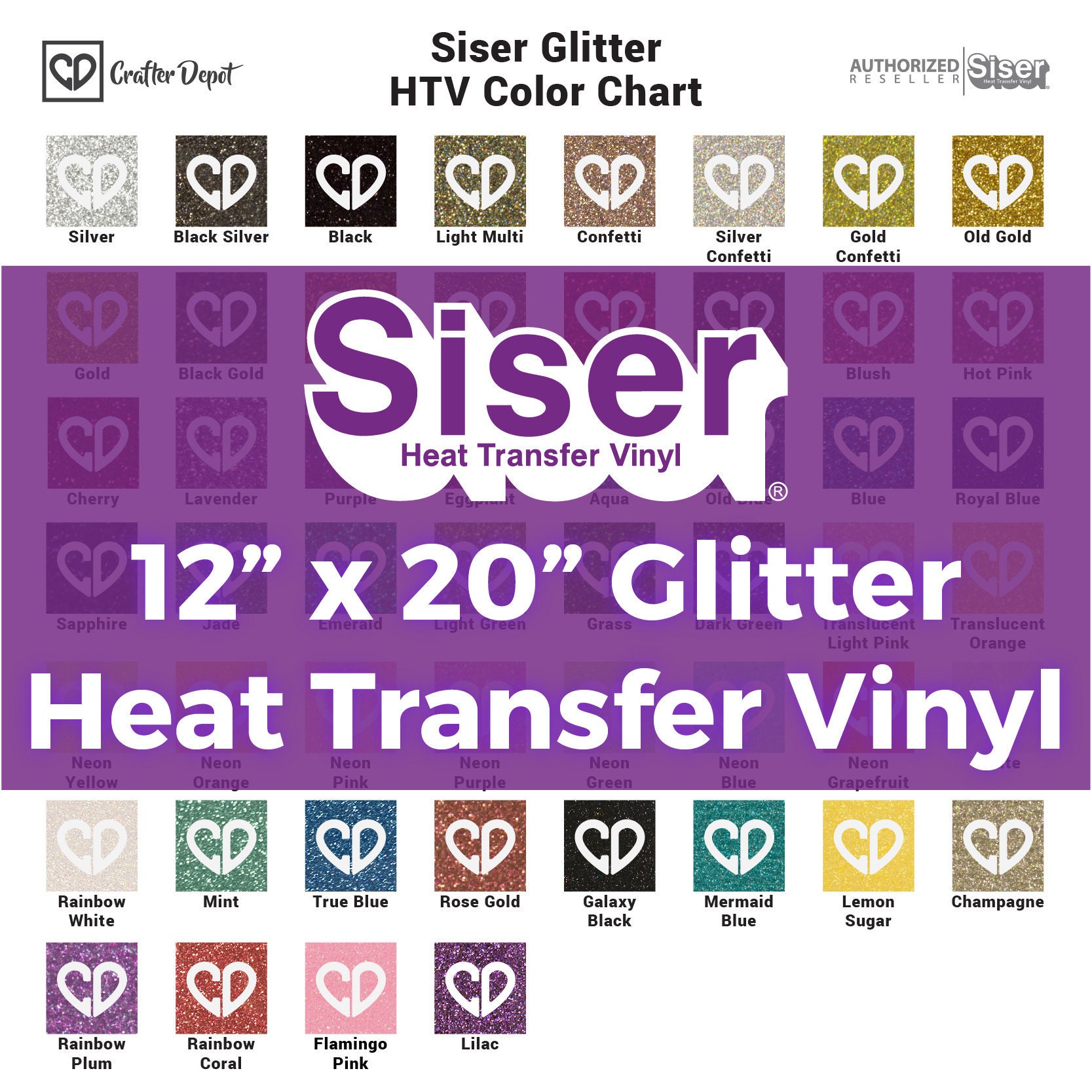 Siser Glitter White and Neon 12 x 20 Sheet Heat Transfer Vinyl