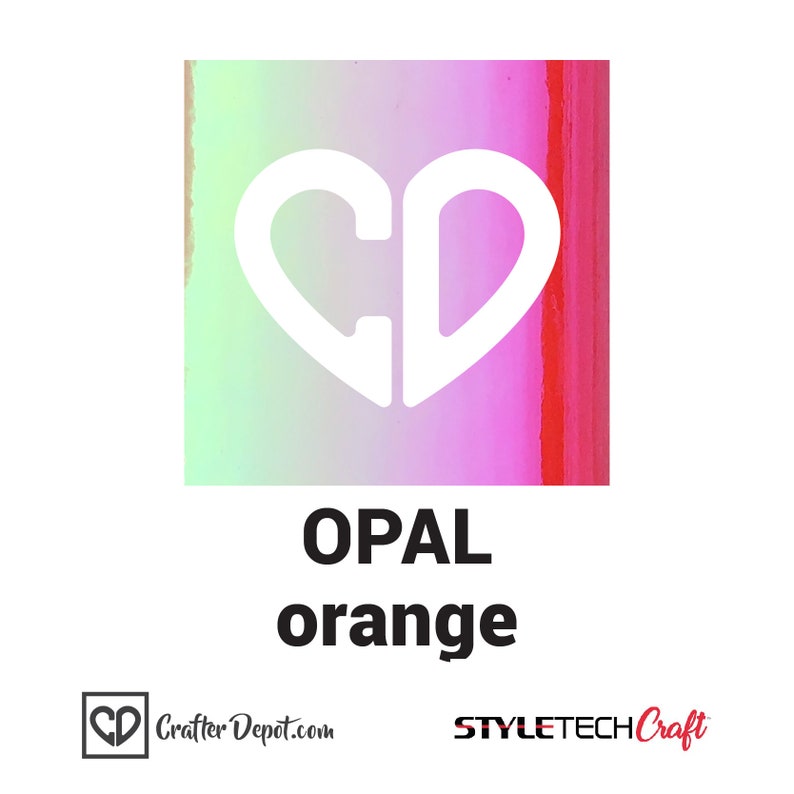 May include: A square image with a gradient background of green, pink, and red. The image features a white heart with the letters "CD" inside. The text "OPAL orange" is below the heart.