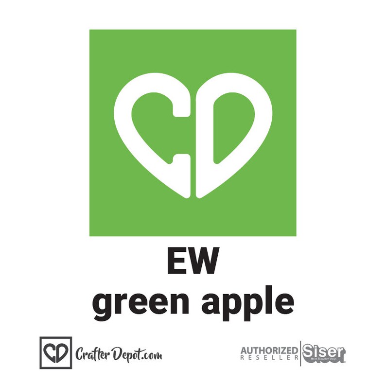 K&ouml;nnte beinhalten: Ein gr&uuml;nes Quadrat mit einem wei&szlig;en Herz, in dem die Buchstaben "CD" stehen. Der Text "EW green apple" befindet sich unter dem Quadrat.