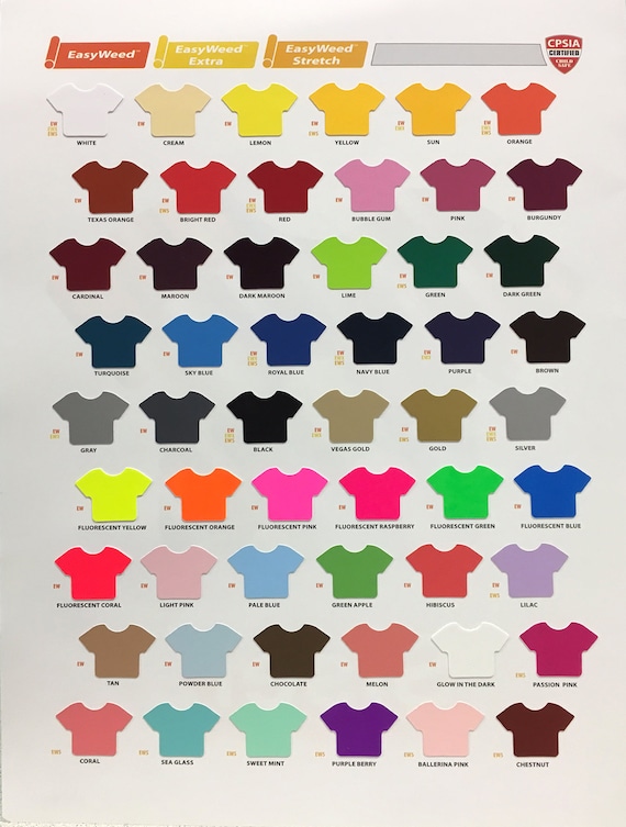 Siser Easyweed Heat Transfer Vinyl Color Chart