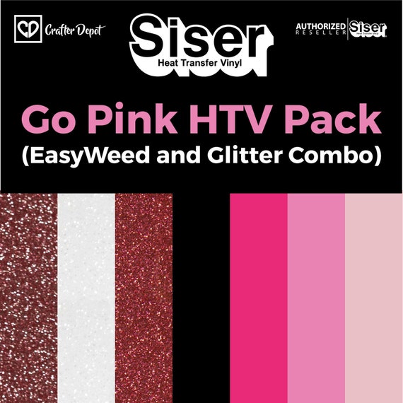 Siser HTV Go Pink Pack - Go Pink, Pink HTV, Glitter Vinyl Sheets, HTV Vinyl Bundle, Cancer Survivor, Cancer Shirt, Pink Heat Transfer Vinyl