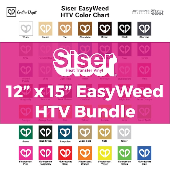 Siser EasyWeed HTV Bundle - 12" x 15", HTV Vinyl Bundle, Vinyl Sheets Heat Transfer, Tshirt Vinyl Transfer, Iron On Vinyl Sheet, Vinyl Pack