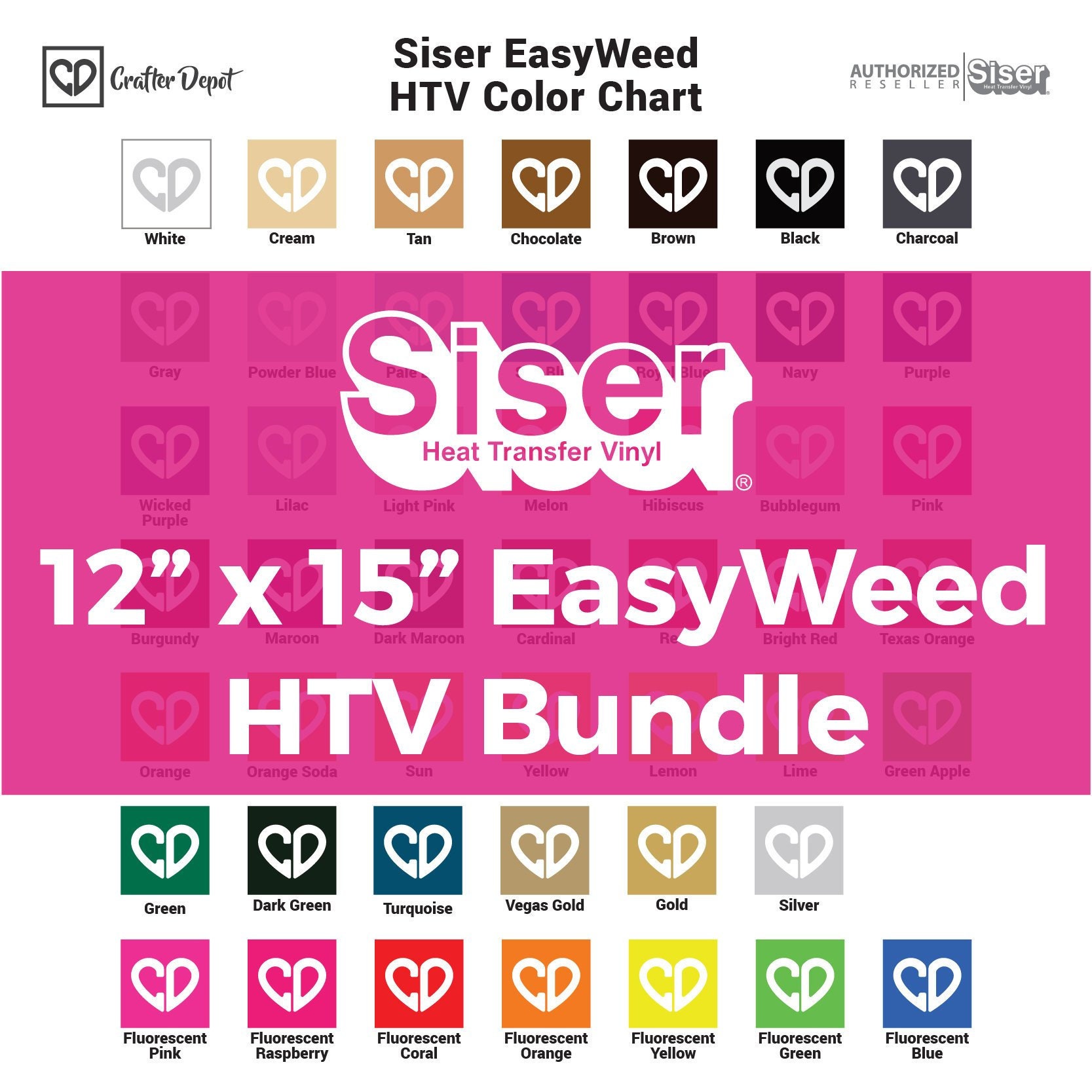 HTV 12" x 15" 10 Pack Bundle Siser EasyWeed Heat Transfer Vinyl 