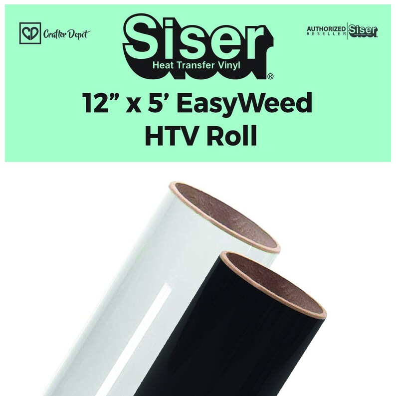 K&ouml;nnte beinhalten: Zwei Rollen Siser EasyWeed Heat Transfer Vinyl, eine wei&szlig;e und eine schwarze, jeweils 30,5 cm breit und 1,52 m lang. Die Rollen befinden sich auf einem wei&szlig;en Hintergrund.