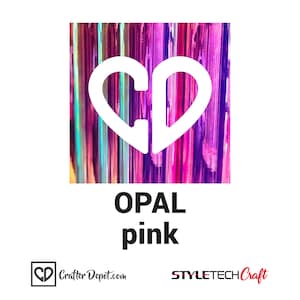 May include: A square image with a white heart shape containing the letters "CD" in the center. The background is a colorful abstract design with vertical stripes in shades of pink, purple, blue, and green. The text "OPAL pink" is below the image.