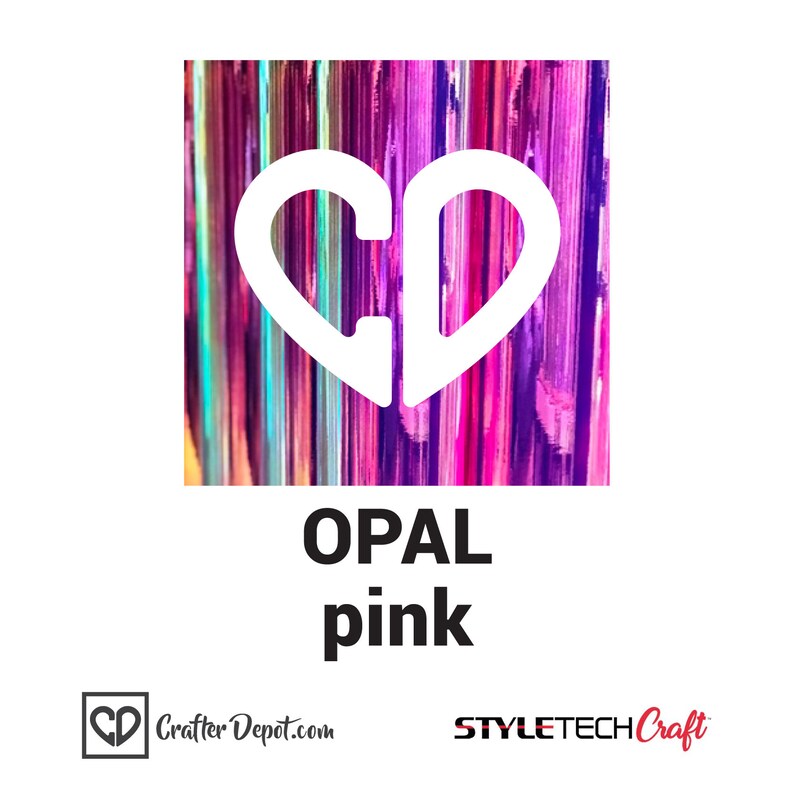 May include: A square image with a white heart shape containing the letters "CD" in the center. The background is a colorful abstract design with vertical stripes in shades of pink, purple, blue, and green. The text "OPAL pink" is below the image.