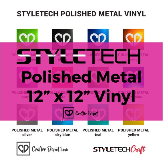 Styletech Polished Metal Vinyl Sheets 12 X 12, Metallic Vinyl Sheets,  Metallic Sheets, Permanent Adhesive, Permanent Vinyl Sheets 