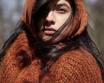 Terra Cotta Naturally Dyed Raw Silk Bandana/scarfs