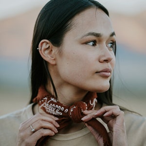 Terracotta Naturally Dyed Botanical Patterned Raw Silk Bandana/scarfs- white ink