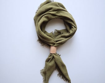 Olive Green Naturally Dyed Solid Raw Silk Bandana