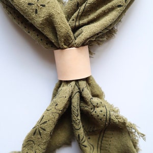 Olive Green Classic Patterned Raw Silk Bandana/scarf- Black ink