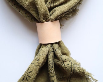 Olive Green Classic Patterned Raw Silk Bandana/scarf- Black ink