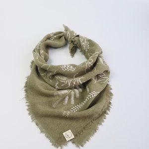 Sage grey Naturally Dyed Botanical Patterned Raw Silk Bandana/scarf white ink image 2